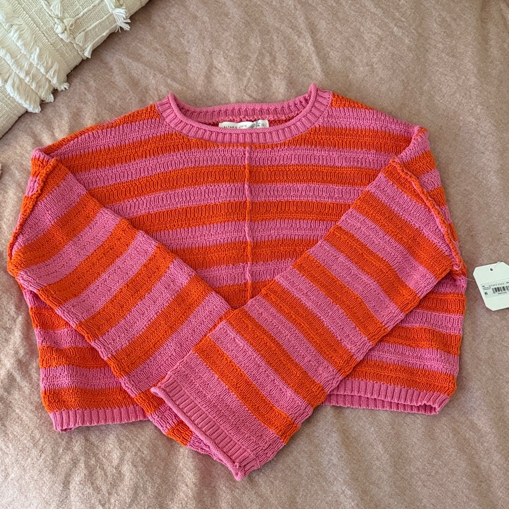 Altar'd State Pink and Orange Striped Cropped Sweater
